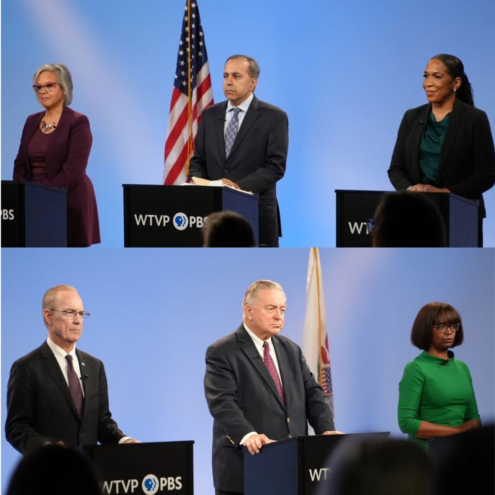 IL Senate Primary Candidates standing in front of podiums